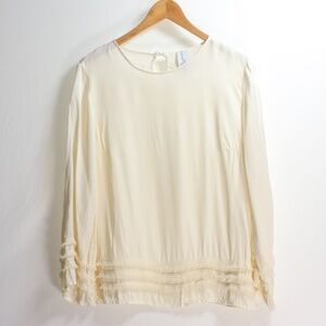 Bognar Blu Long Sleeve Blouse Cream Raw Edge Tiered Trim Medium